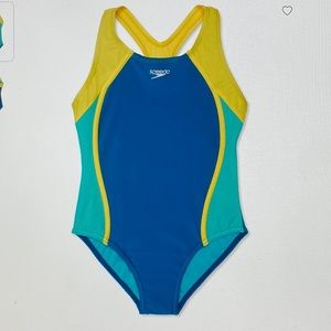 Speedo Mesh Splice Thick Strap one piece swimsuit (Big Kid)
